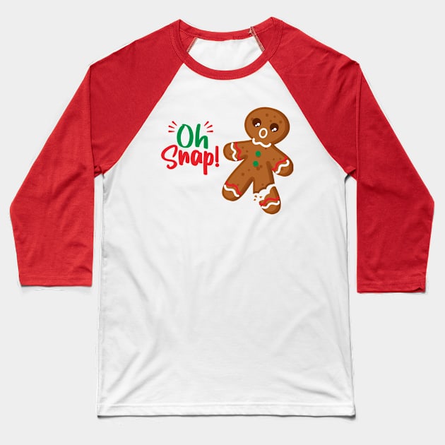 Gingerbread Man Oh Snap! Snapped Leg Funny Christmas Baseball T-Shirt by Messy Nessie